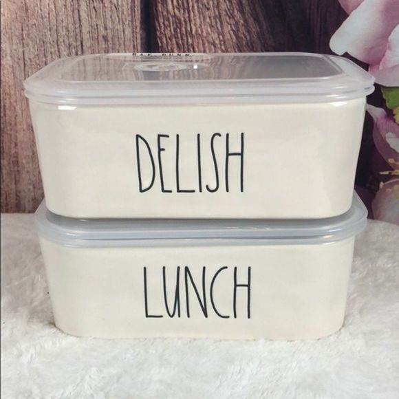 NWT Rae Dunn 2 pieces Lunch & Delish Ceramic Containers Set with Vented Lid New - Picture 14 of 15